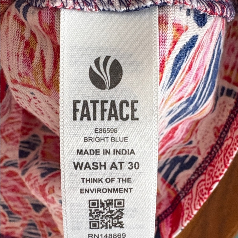 Fat Face Florence Indigo Blue Batik Floral Short Sleeve Top - Picture 7 of 9